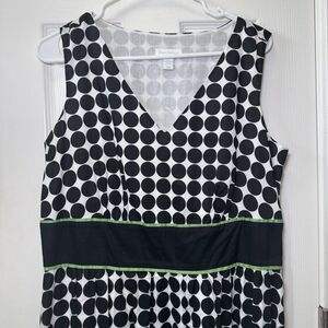 Charter Club Black White Polka Dot Green Midi Dress Sleeveless Empire Waist 14